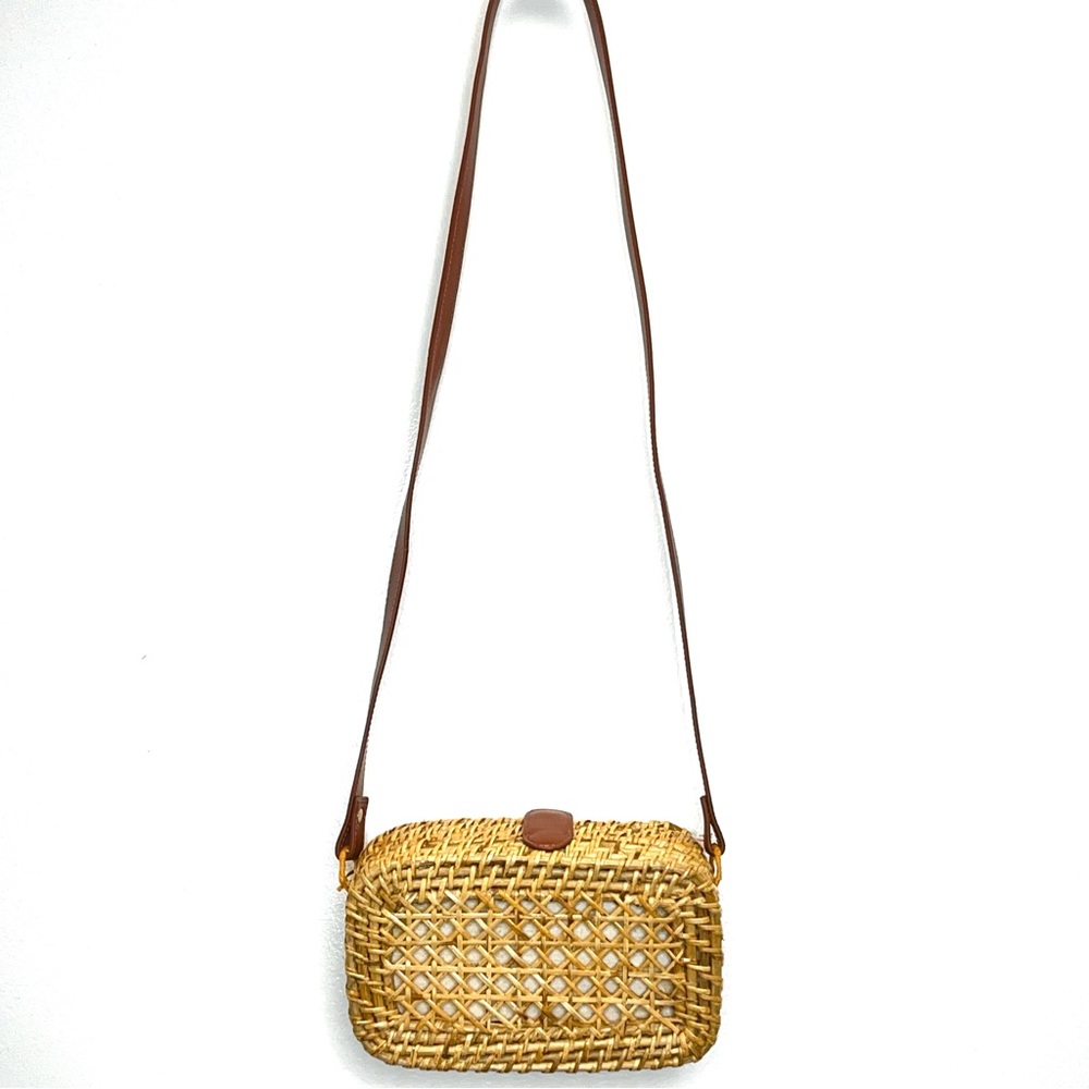 J. Crew Woven Handmade Bamboo Straw Wicker Crossbody Bag